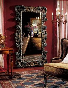 Complements mirror 854, Large rectangular mirror with wooden decorated frame