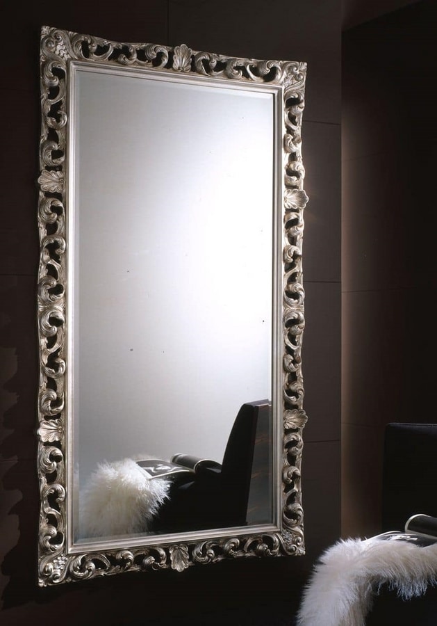 Edera mirror, Classic rectangular mirror with silver lieaf finishings