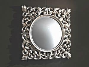 Ibis Silver mirror, Wall mirror, carved frame, silver finish