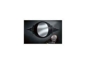 Icarus, Oval mirror with frame made of black leather