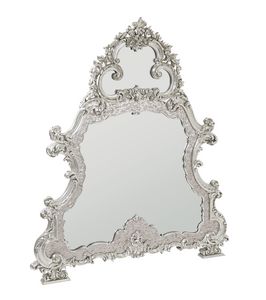 Imperial mirror, Mirror with mother-of-pearl frame, carved and covered in white gold