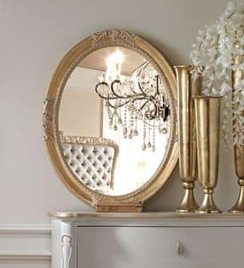 Live 5307 mirror, Oval mirror, with frame in carved wood, for classic style furnishing