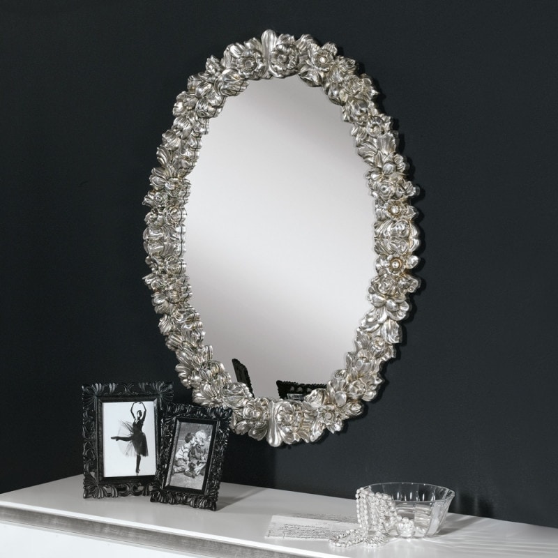 Luxury PASP7330, Mirror with carved roses, in silver leaf