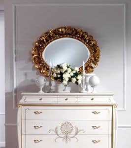 OLIMPIA B / Oval Mirror, Classic oval mirror in solid wood carved