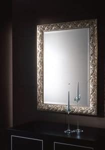 Ulivo mirror, Mirror with silver leaf frame for elegant environments