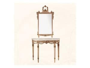 Wall Mirror art. 138, Mirror with wooden frame decorated with flowers