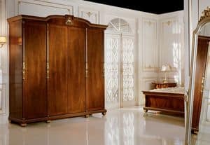 1100, 4 doors wardrobe, walnut veneer and white ash burl, for rooms in classic style