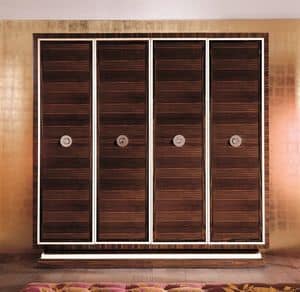 934, Wardrobe with 4 doors, ebony and maple veneered, ideal for bedrooms in classic style