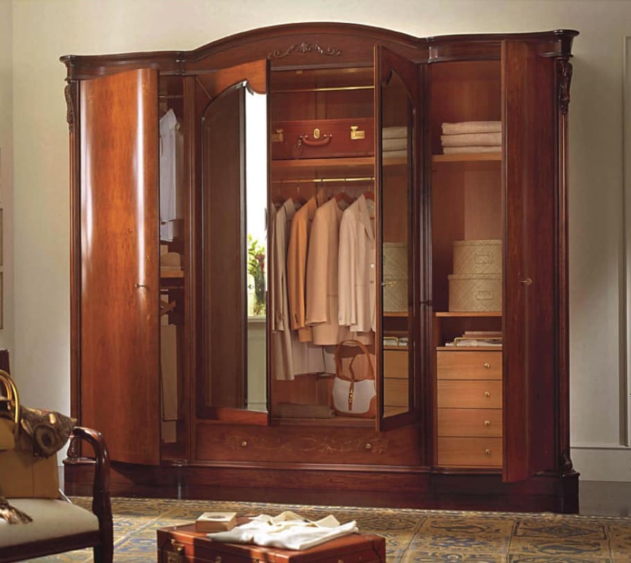Canova warbrobe 4 doors with mirrors, Wardrobe with 4 doors, internal chest of drawers and mirrors