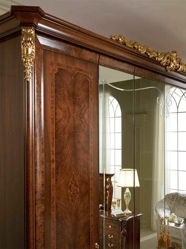 Donatello wardrobe with 6 doors, Wardrobe with neoclassical style, Handcrafted carvings and inlays