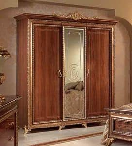 Giotto armadio piccolo, Classic walnut wardrobe with 3 doors and central mirror