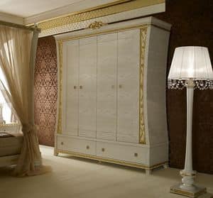 Gold Armadio 4 ante, Wardrobe with 4 doors, with handles made of precious stones