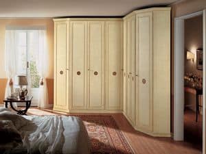 Olimpo Angular, Corner wardrobe in wood, 8 doors, suitable for classic-style bedrooms