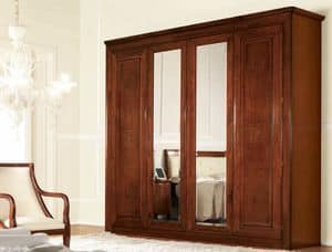 Olympia wardrobe 4 doors with mirror, Classic wardrobe with mirrors, with internal drawers