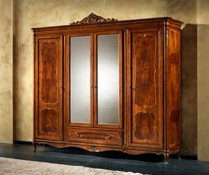 P 708, Classic wardrobe with 2 mirrors, 4 doors and 1 drawer