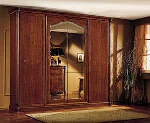Roma wardrobe, Luxury wardrobe in real wood walnut, with carvings and inlays made by hand