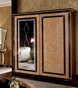 Rossini armadio piccolo, Wardrobe with 2 sliding doors, with sw inserts and golden decorations