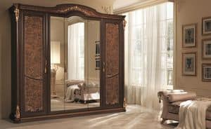 Sinfonia large wardrobe, Wardrobe with 5 doors, with mirror and frieze in gold leaf