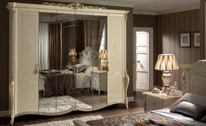 Tiziano wardrobe, Classic wardrobe 6 doors, with mirror, ideal for bedrooms of luxury