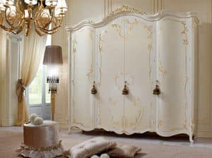 Vittoria Wardrobe lacquered, Lacquered wardrobe with 4 doors, with golden decorations