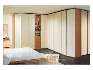 Wardrobe 26, Spacious corner wardrobe for bedroom, visible elements, lacquered ivory doors