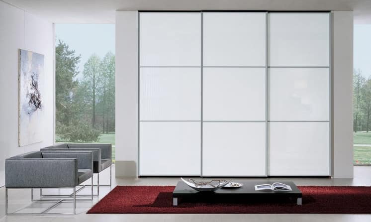 Wardrobe 90, Wardrobe with sliding doors, white lacquered glass, modern and essential design