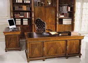 1063, Classic luxury veneered desk , with 9 drawers