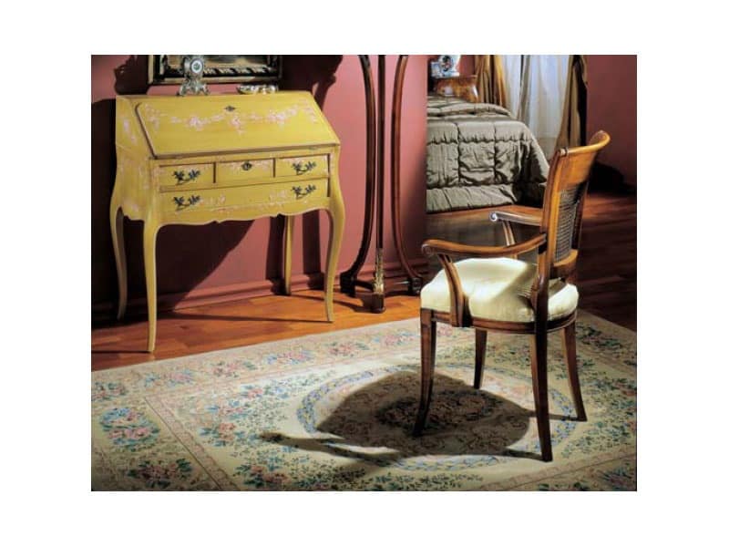 3255 DROP-FRONT DESK, Wooden desk decorated by hand, luxury classic