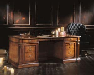 3516, 8 drawers writing desk, wooden top,  veneered in walnut and ash burl, for environments in classic style