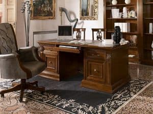 Art. 1740 Vivaldi, Luxury classic writing desk, in carved wood, for office