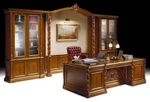 Ginevra office, Luxury classic office furniture, inlaid bookcase and desk