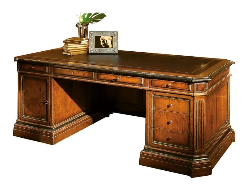 Londa ME.0950, Walnut desk, leather top, for office in classic style