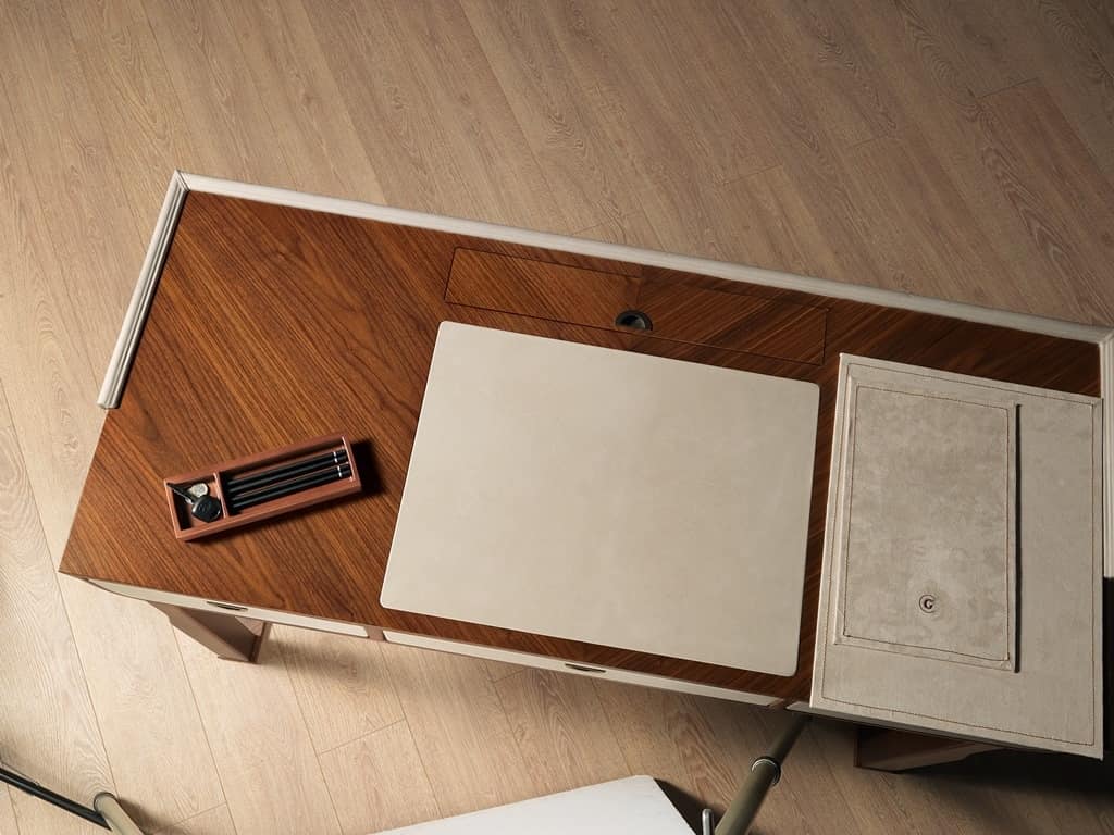 SC27 Desyo desk, Walnut desk with bronzed steel handles