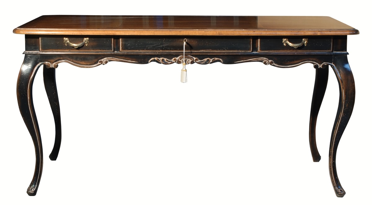 Tiepolo RA.0688, Walnut writing desk with 3 drawers, ebonized finish