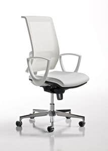 Smart white, Office chair with armrests and wheels, mesh back