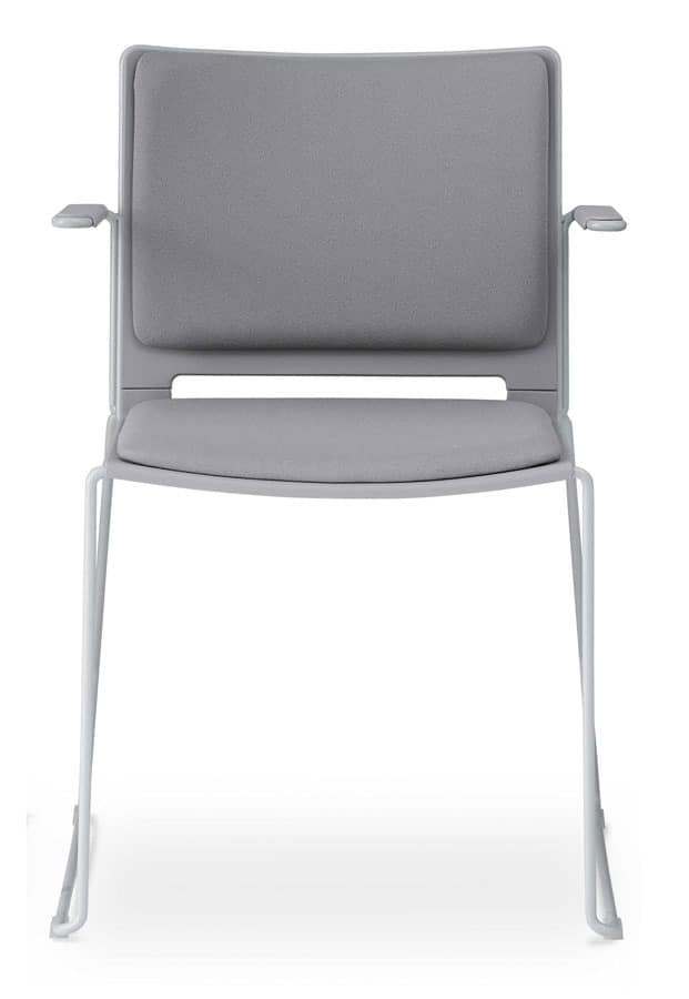 Ron 01 - A, Stackable chair with armrests, sled base in steel