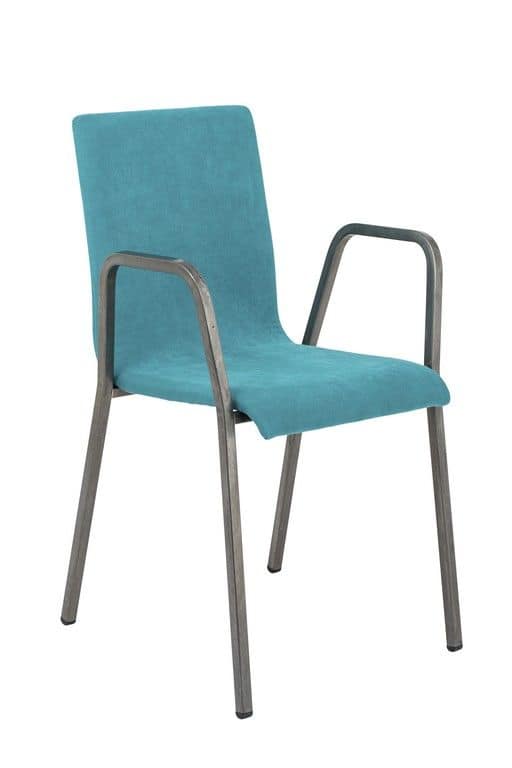 Art.Niù chair with armrests, Metal chair with padded seat and backrest