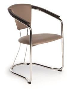 Marta, Chair in metal and wood, padded seat and back, for restaurants and bars