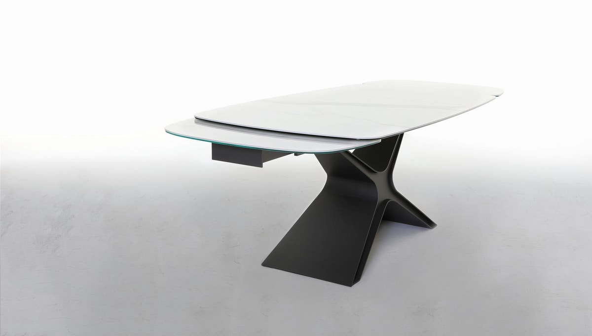 CALLIOPE, Extendable or fixed table with glass or ceramic top