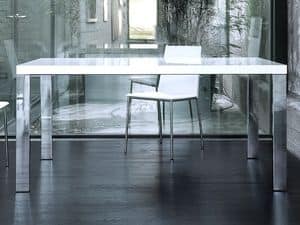 Roma, Rectangular table with chromed steel base, top in PET