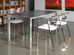Verona, Extendable table in aluminum, laminated top, for kitchen area