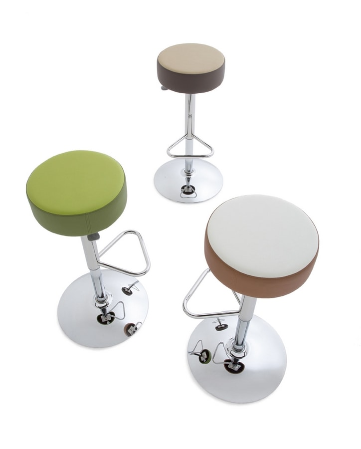 Kat, Barstool with round seat in various colors, Swivel base