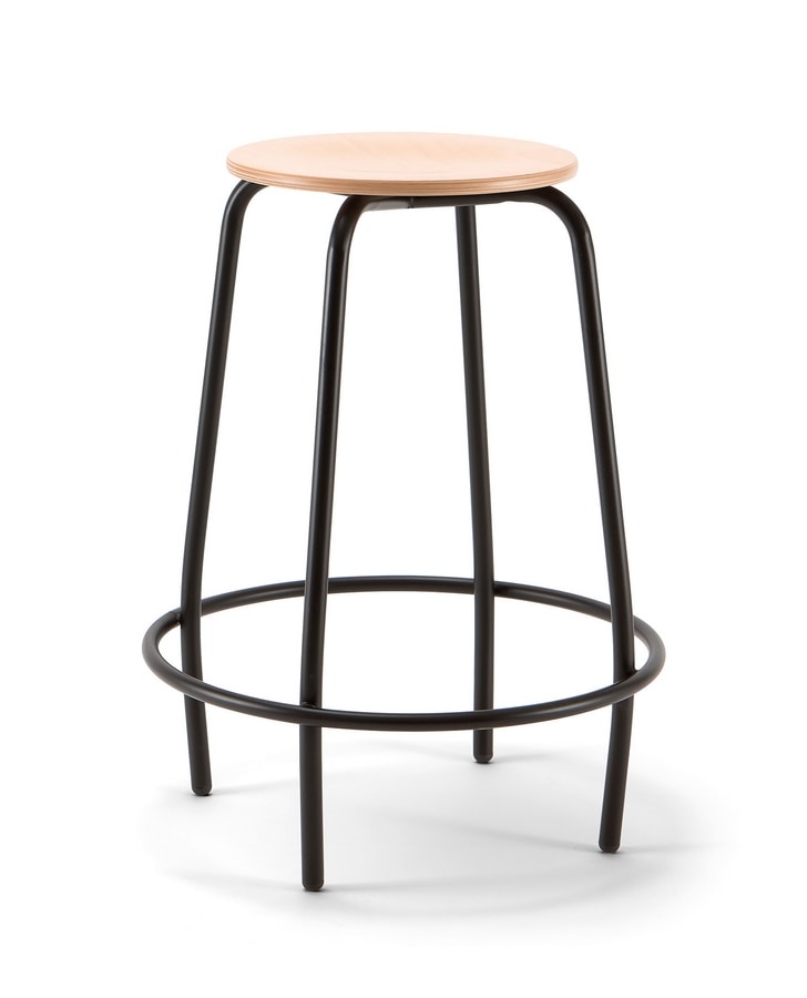 Mea Wood 04, Fixed stool with wooden seat