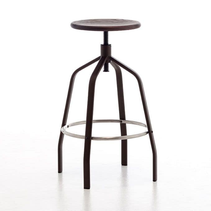 Vito, Metal stool with raised regolaile ideal for bars and modern kitchens