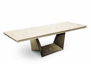 Trapezio table, Table with brushed marble top