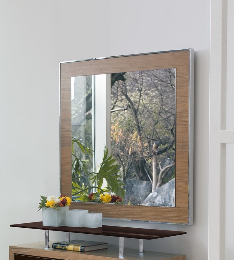 ASSO, Wall mirror, with wooden and steel frame