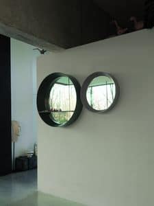 LIBE mirror round, Round mirror with flared frame and shelf