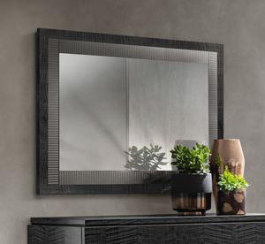 MODERNA mirror Art.70, Mirror with Sycamore wood frame, glossy smoked gray lacquer finish