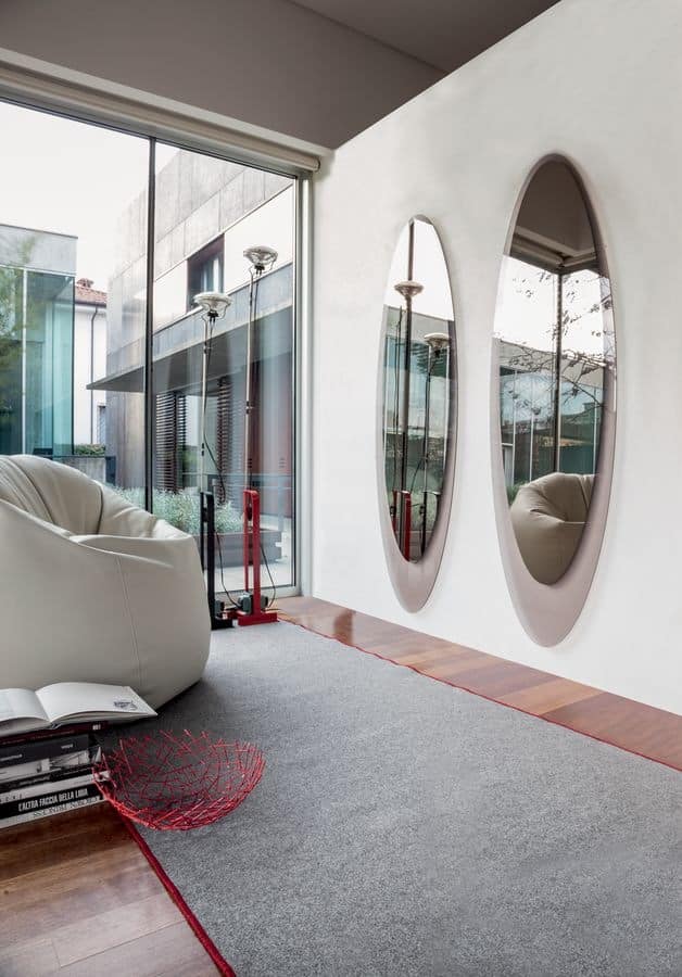 OLMI, Elliptical decorative mirror, frame silkscreened, living room