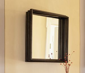 Quadra Wave mirror, Mirror with frame in solid wood slats
